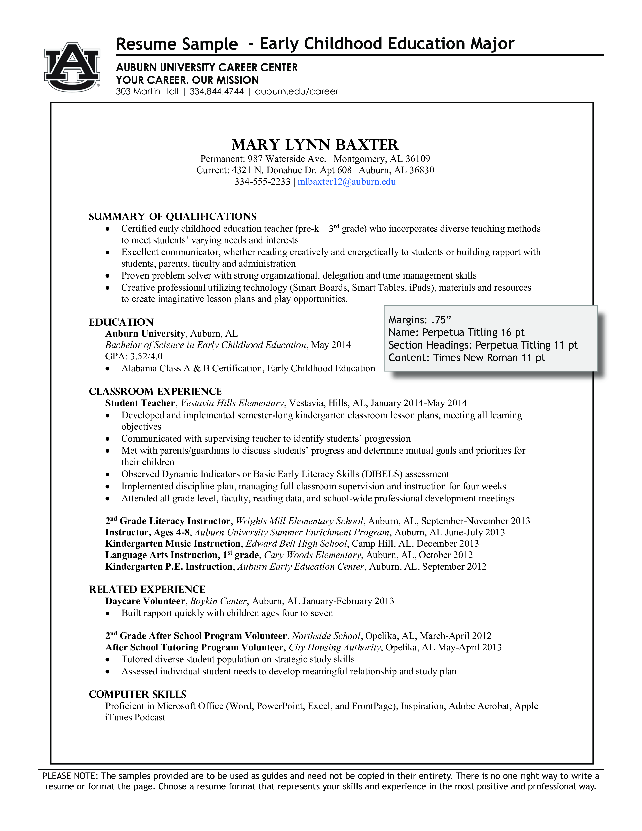 Sample Preschool Teacher Resume Gratis