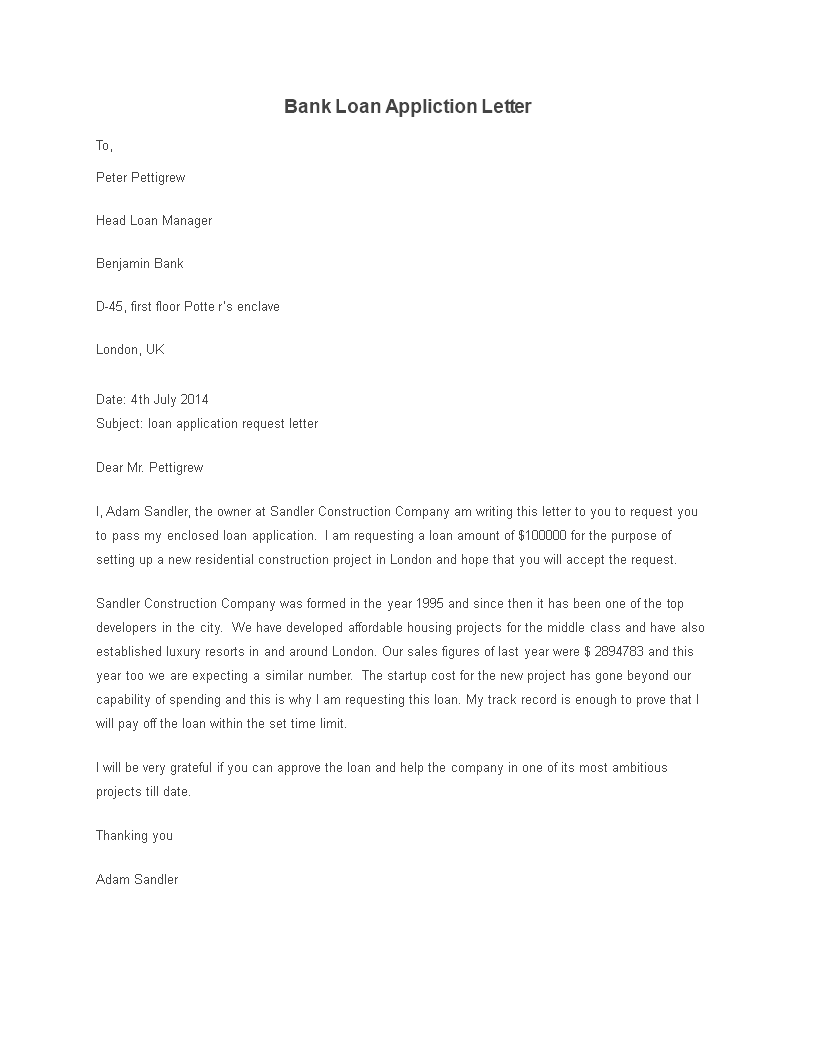 Bank Loan Application Letter Template Templates At 