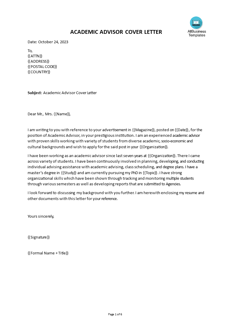 Kostenloses Academic Job Application Letter Sample