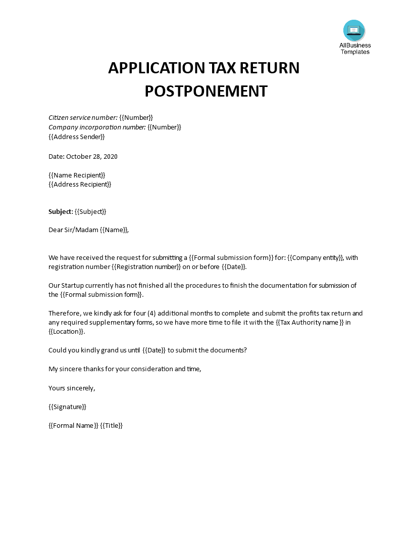 request for tax return postponement template voorbeeld afbeelding 