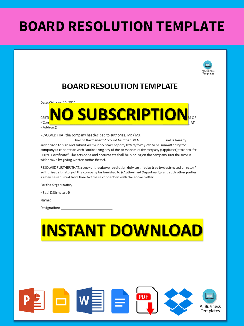 board resolution template template