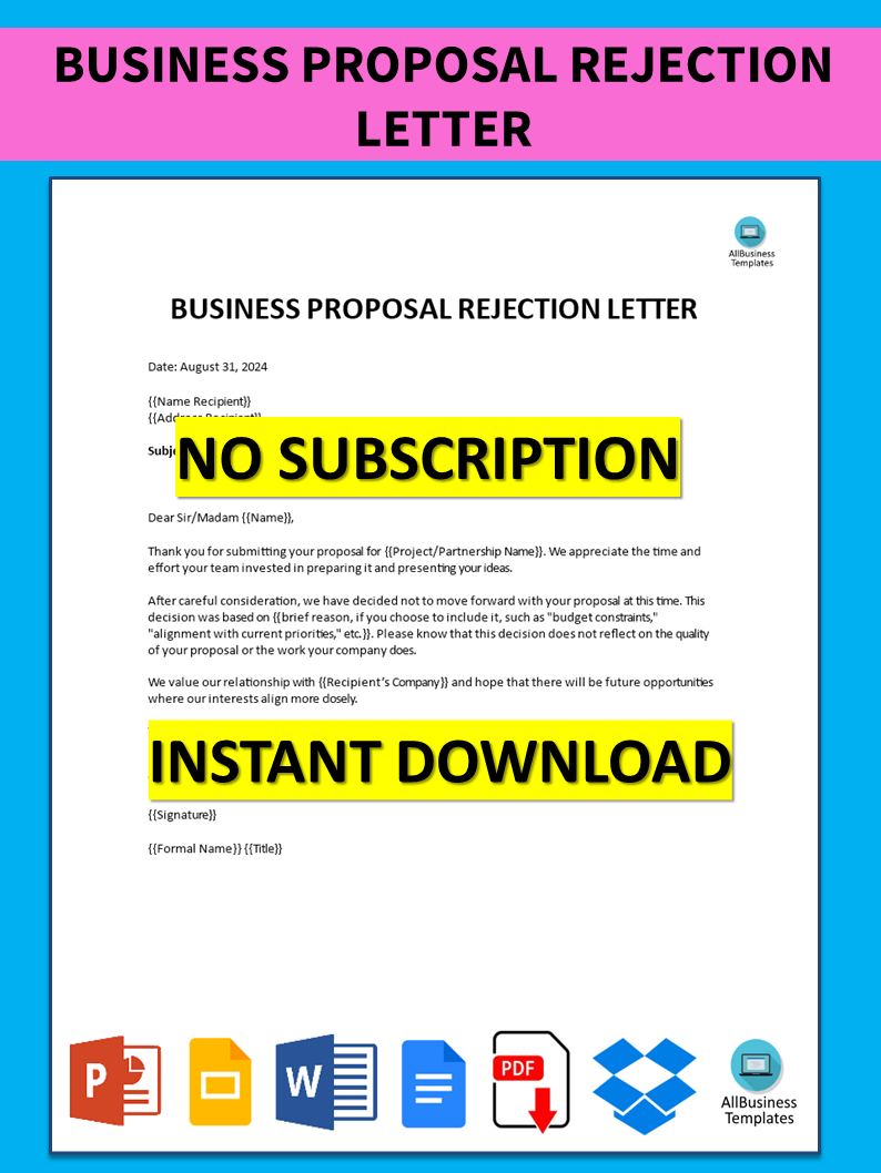 polite business proposal rejection letter plantilla imagen principal