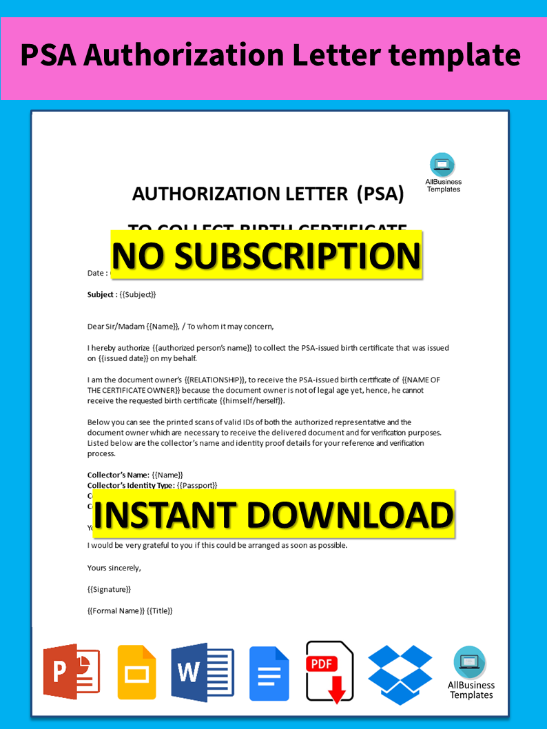 psa authorization letter template voorbeeld afbeelding 