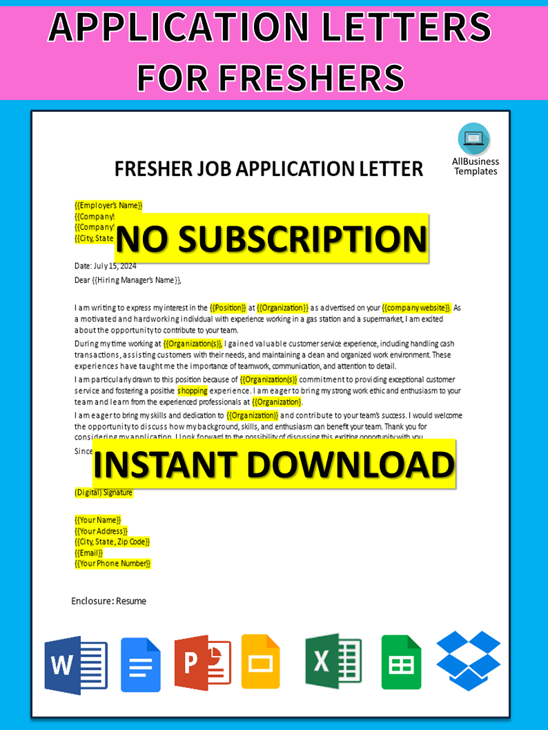 application letter fresher plantilla imagen principal