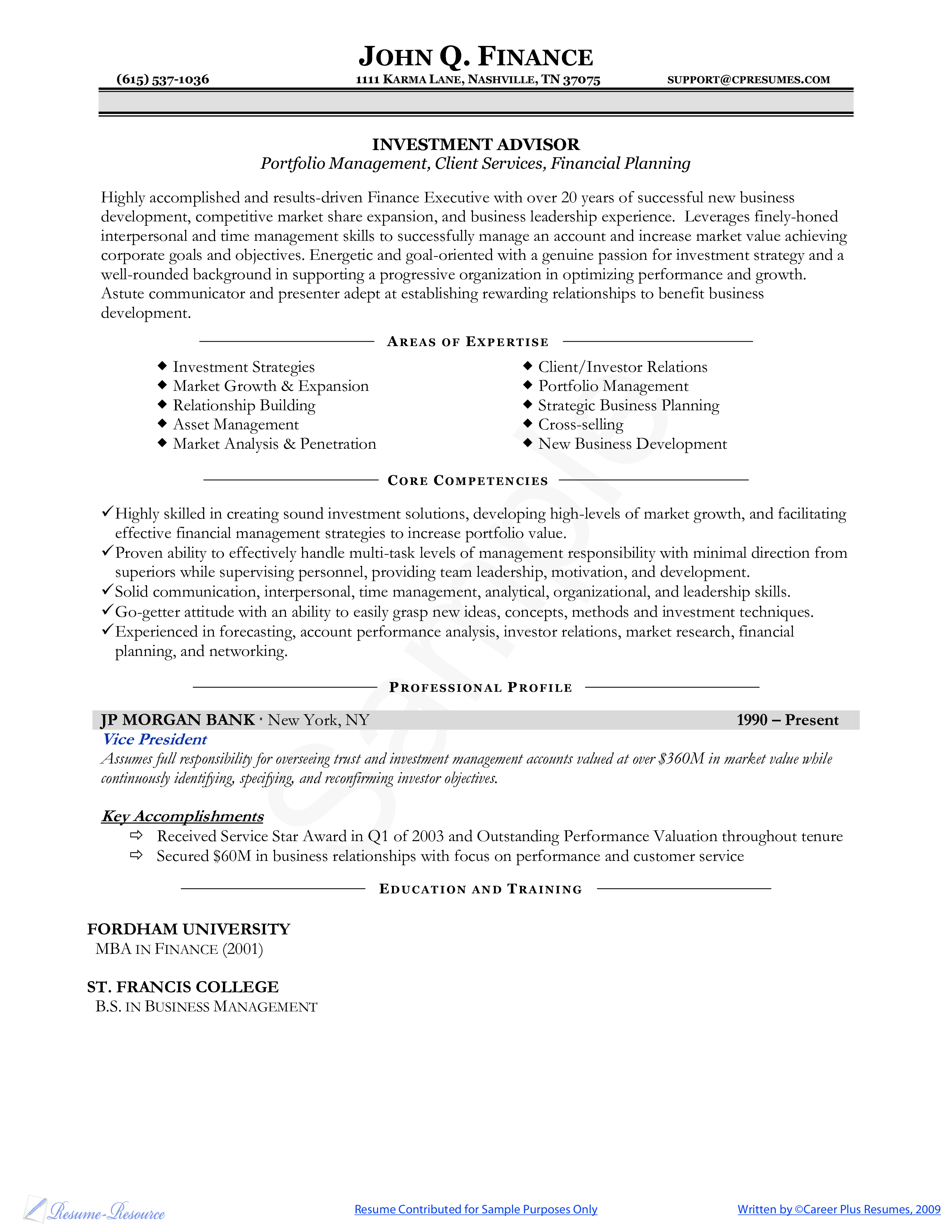 Financial Planner Resume Templates At Allbusinesstemplates