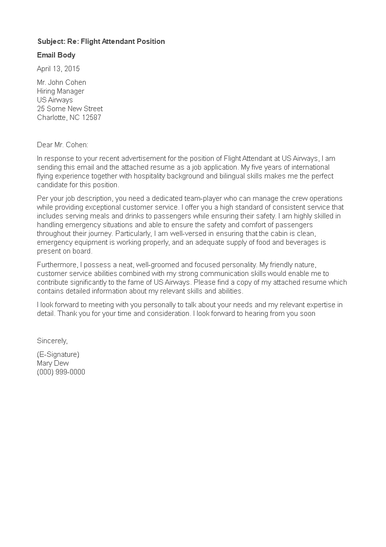 an email cover letter sample