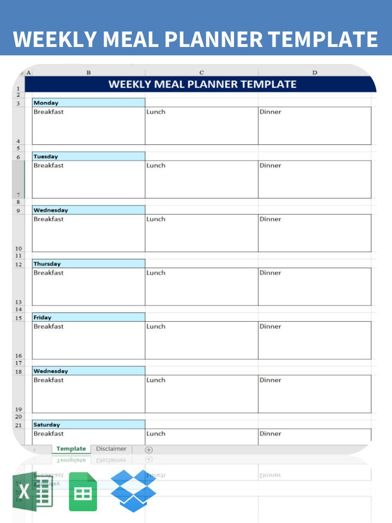 printable weekly menu planner Hauptschablonenbild