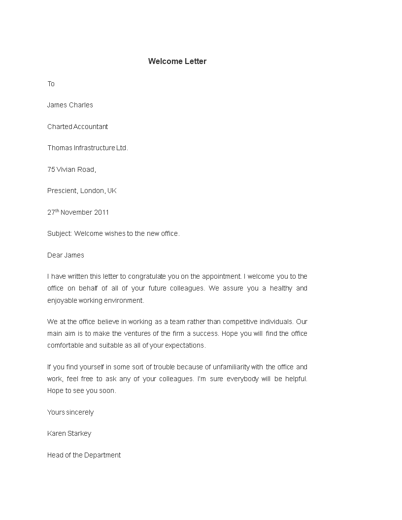 Welcome Email Template For New Employee