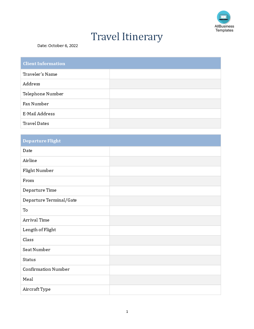  Client Travel Itinerary In Word Allbusinesstemplates