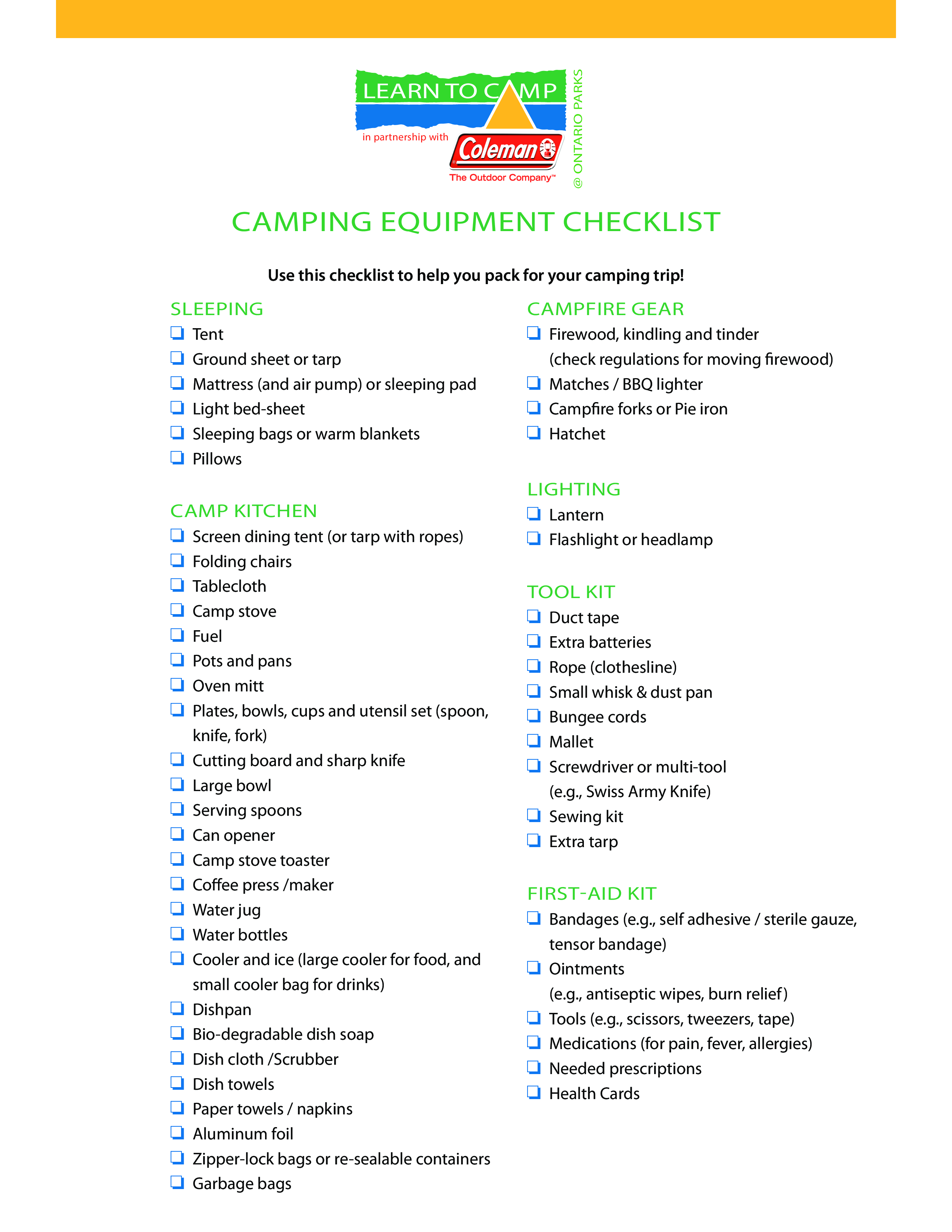 Camping Equipment Checklist 模板