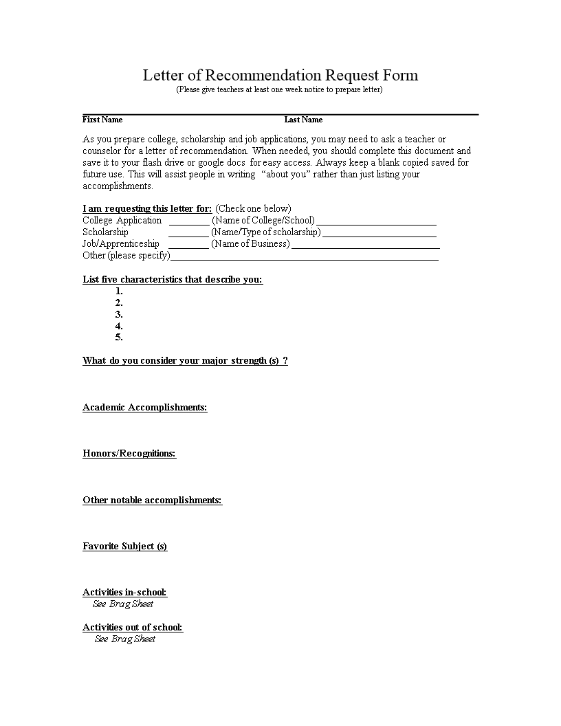 letter of recommendation request form plantilla imagen principal