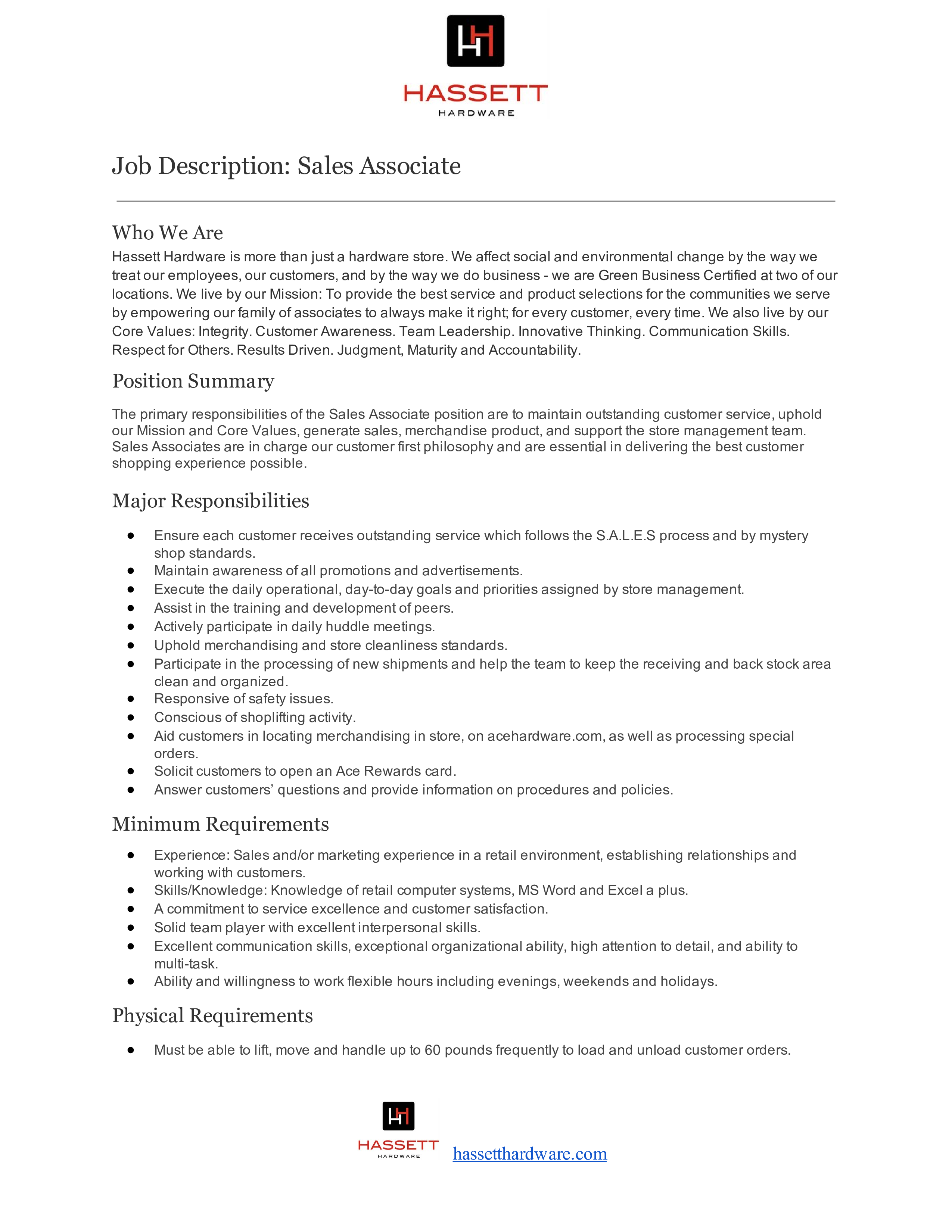 Sales Associate Job Description Templates At Allbusinesstemplates