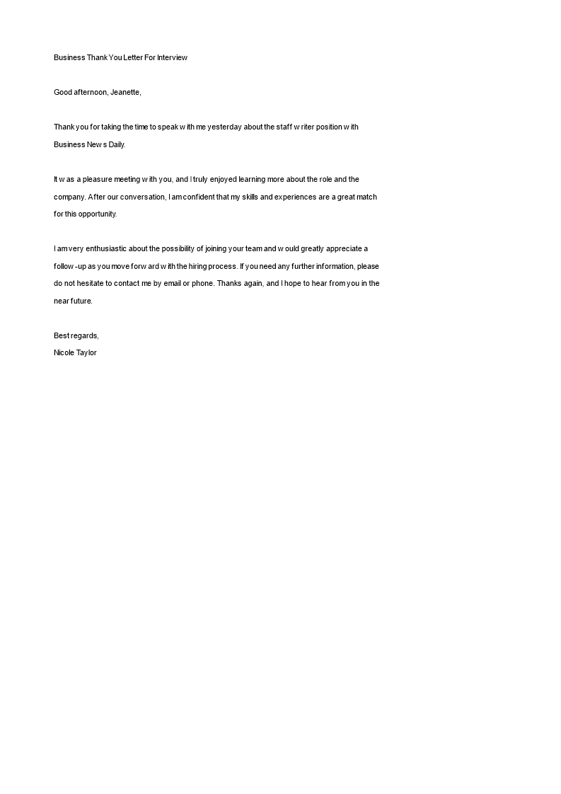 Business Thank You Letter For Interview | Templates at ...