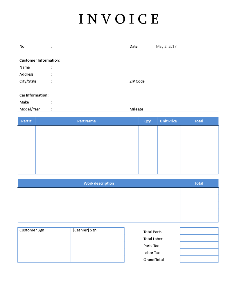 Get Car Service Invoice Template Pdf PNG Invoice Template Ideas