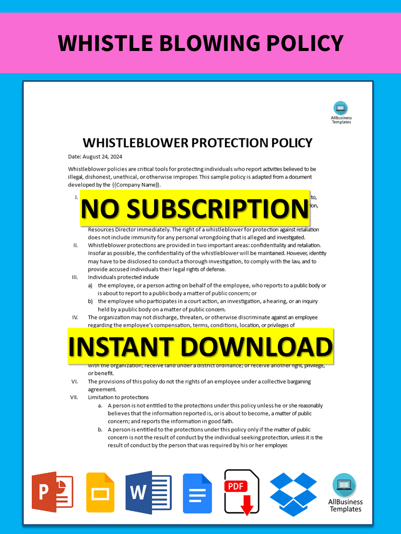 whistle blowing policy template