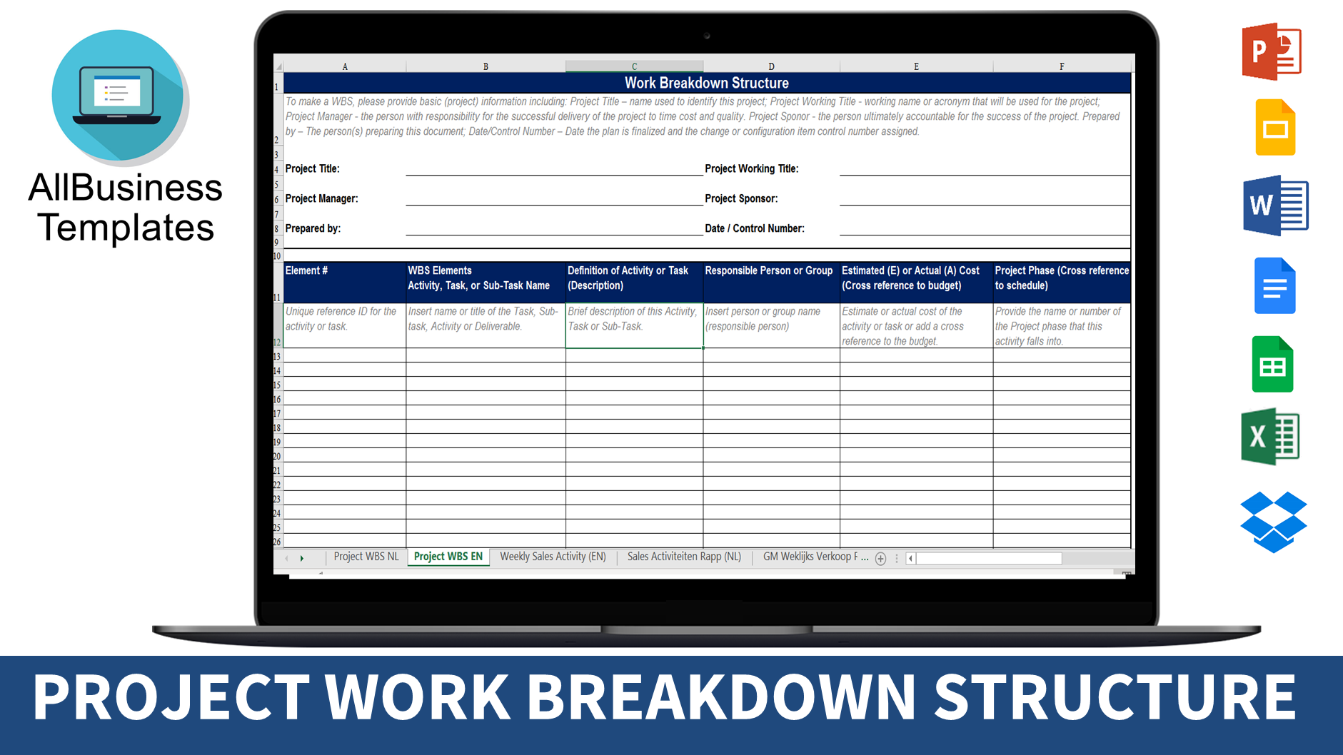 work breakdown structure table excel voorbeeld afbeelding 