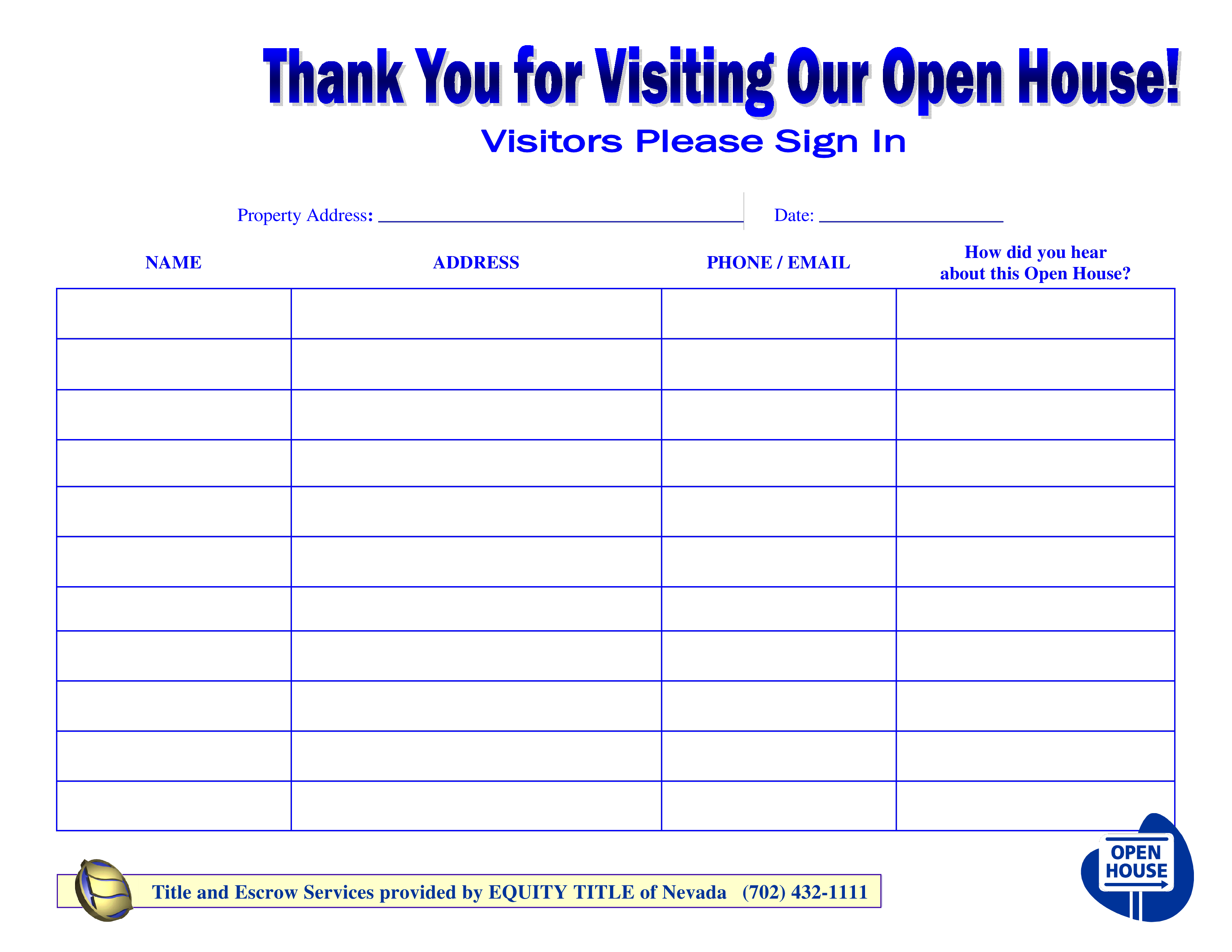 Printable Open House Sign In Sheet Template Printable Templates