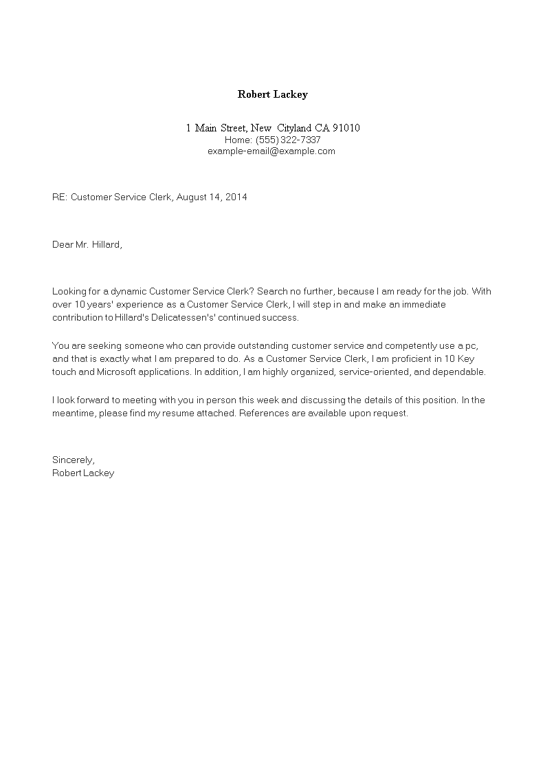 cover letter customer service template