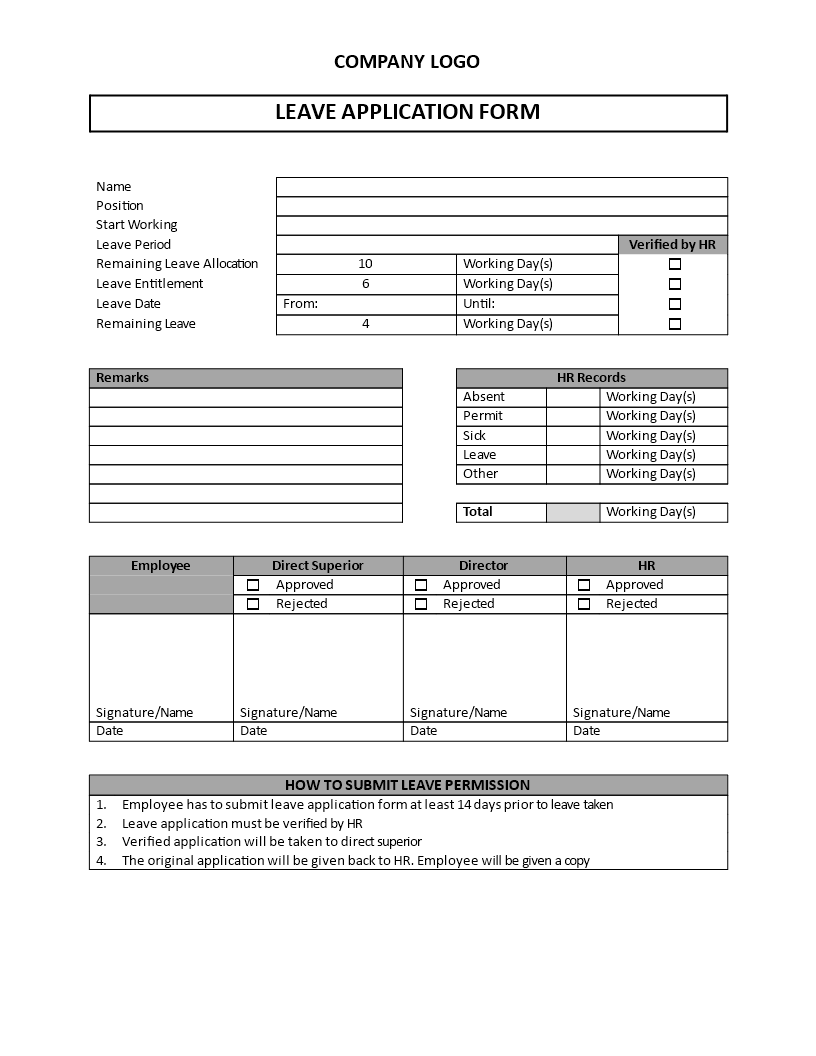 Sample Leave Application Form | Templates at allbusinesstemplates.com