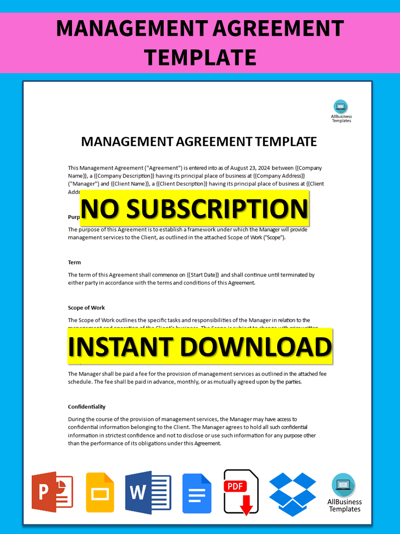 management agreement template modèles