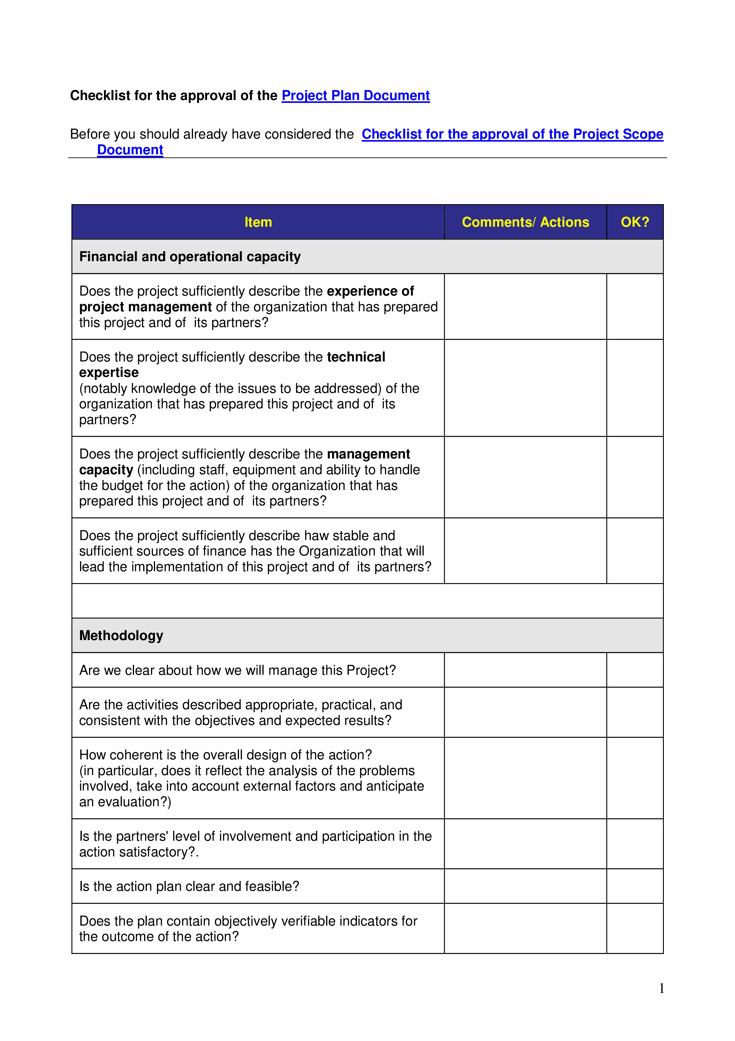 Project Planning Checklist Template