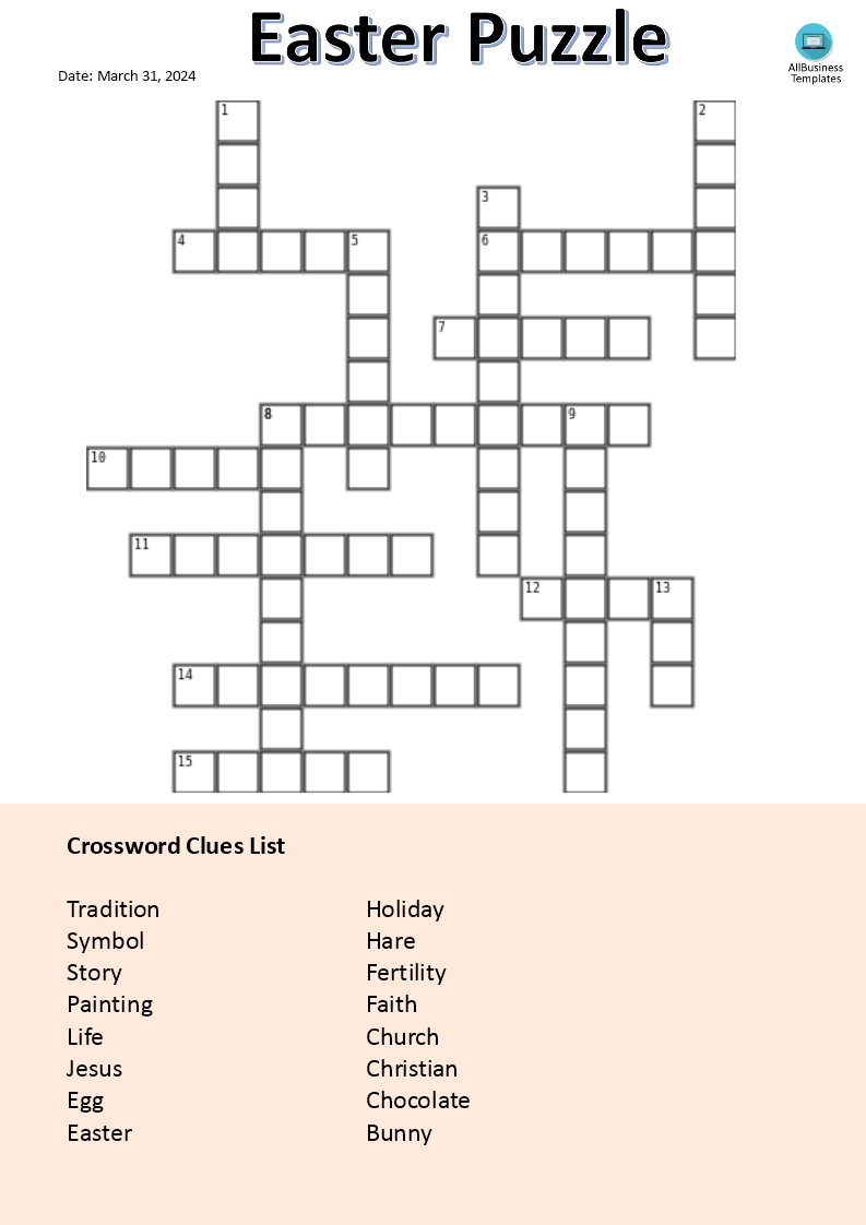 Easter Crossword Templates at allbusinesstemplates com