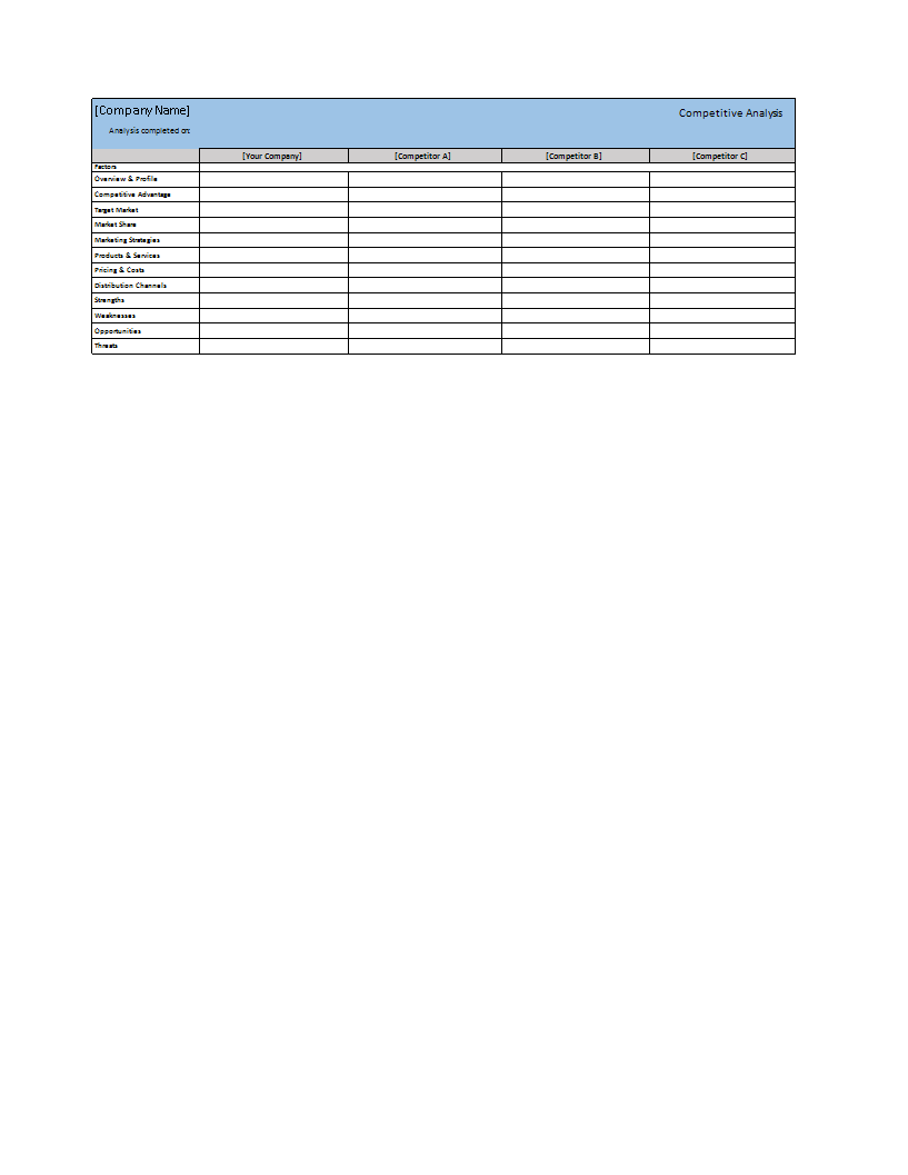 competitive analysis template in excel template