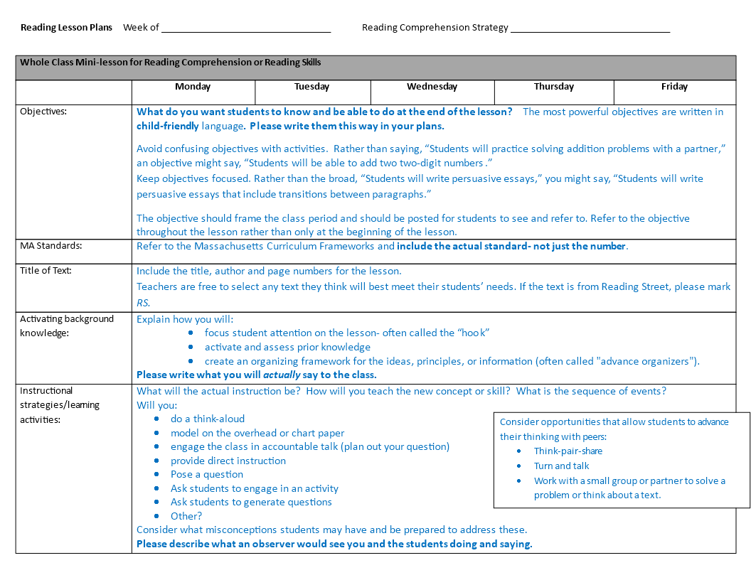 Guided Reading Lesson Plan Template Fountas And Pinnell