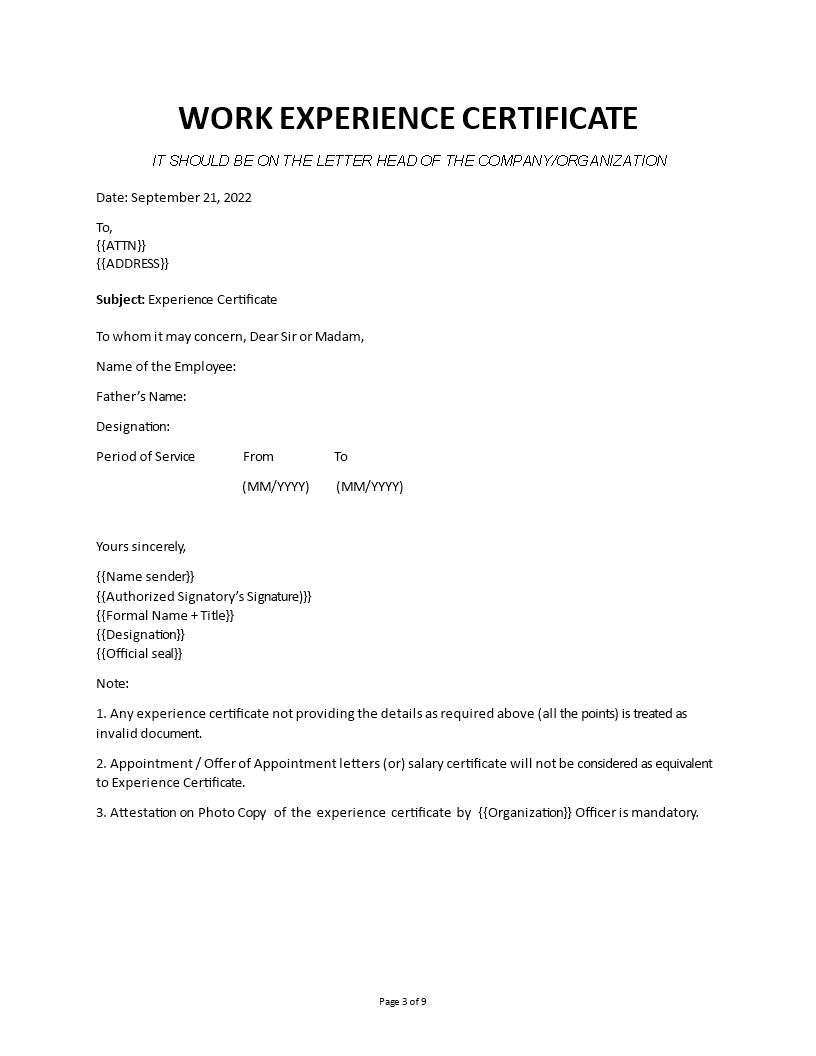 work experience certificate plantilla imagen principal