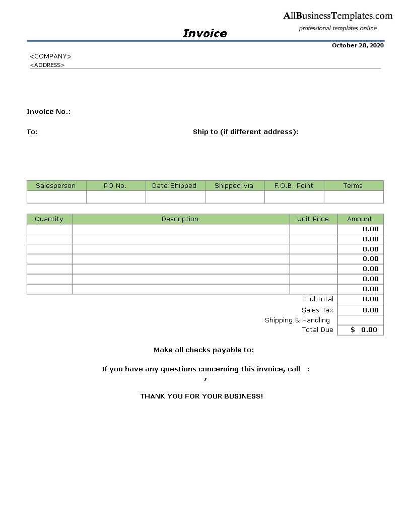 commercial invoice word template