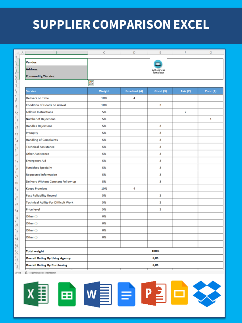 Vendor Rating Excel Sheet With Weighting Mod le Professionnel