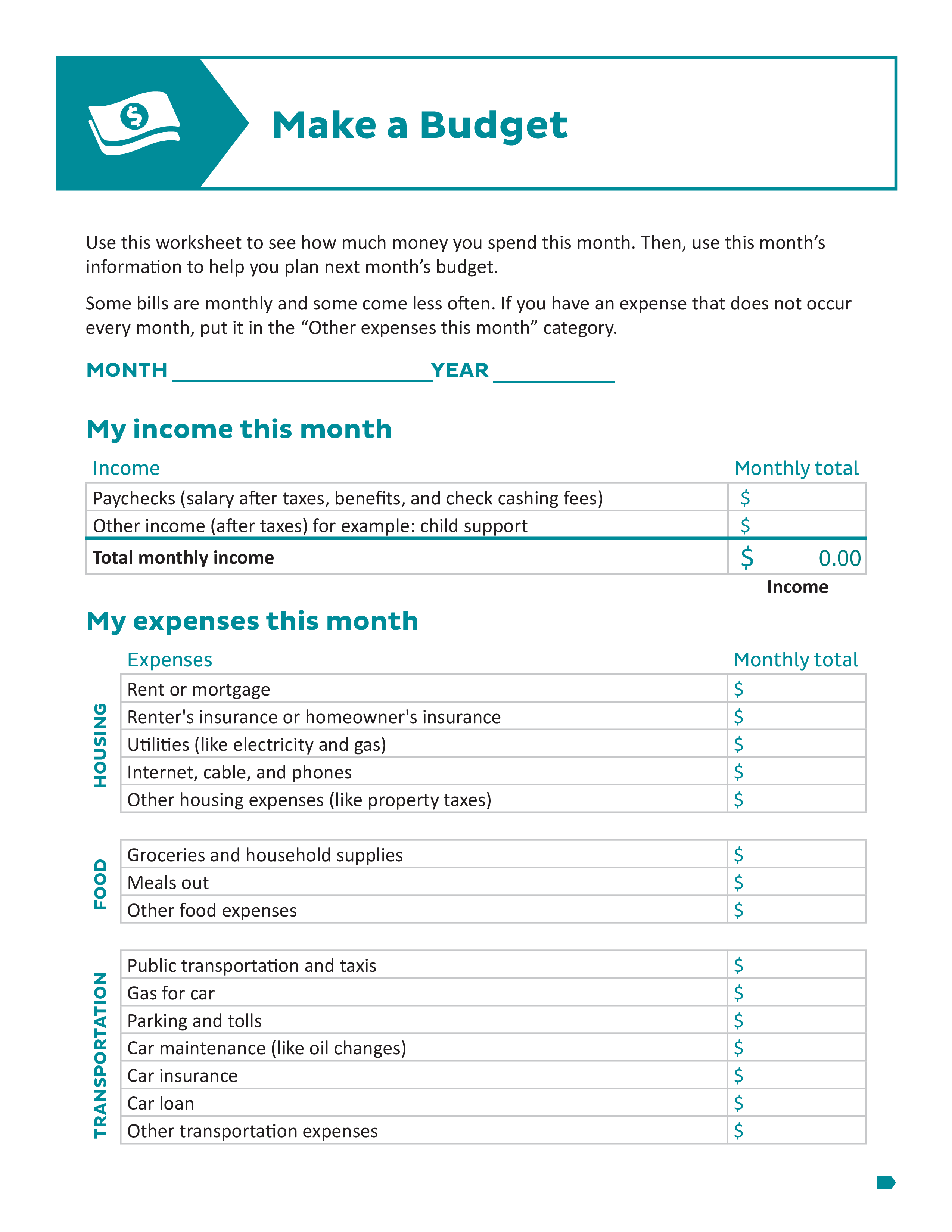 Printable Budget Worksheets Templates At Allbusinesstemplates