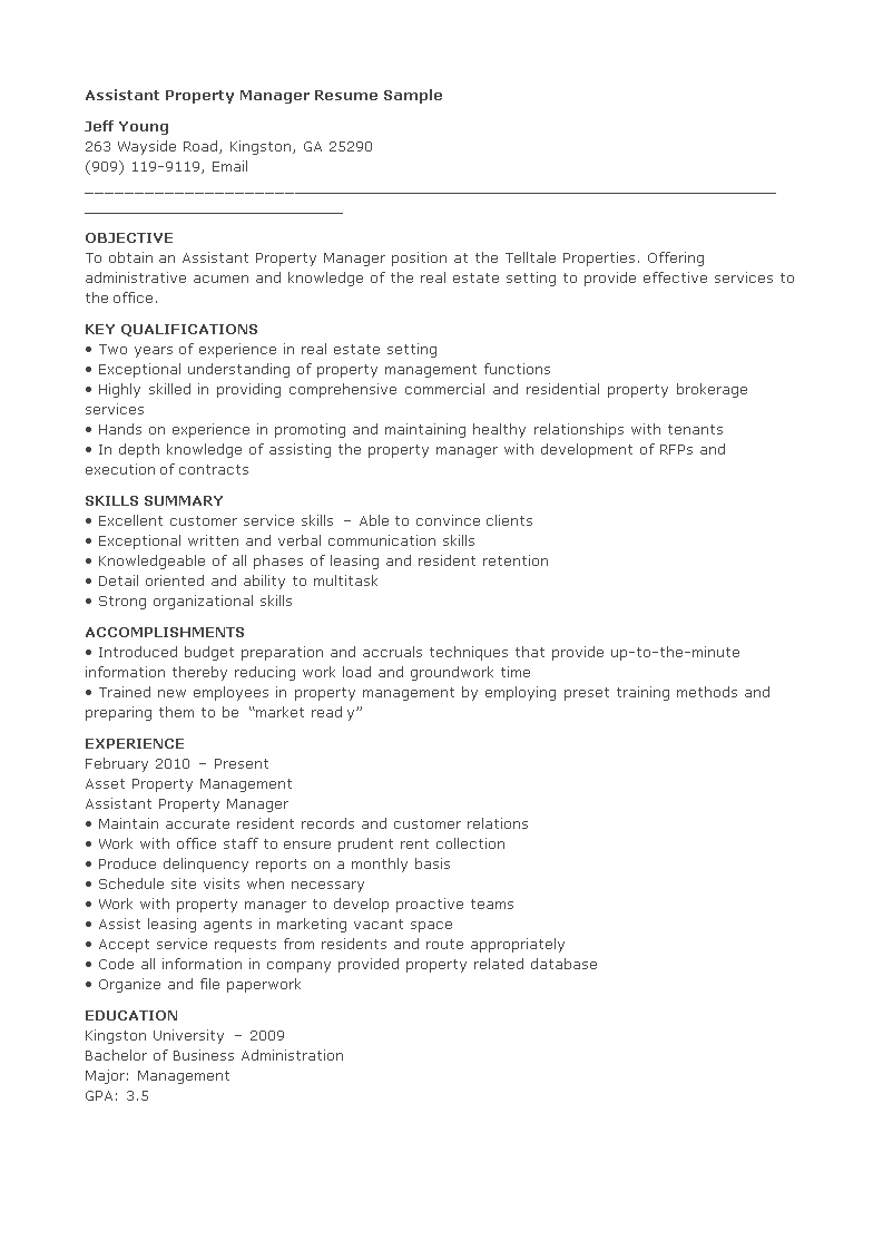 Assistant Property Manager Resume main image