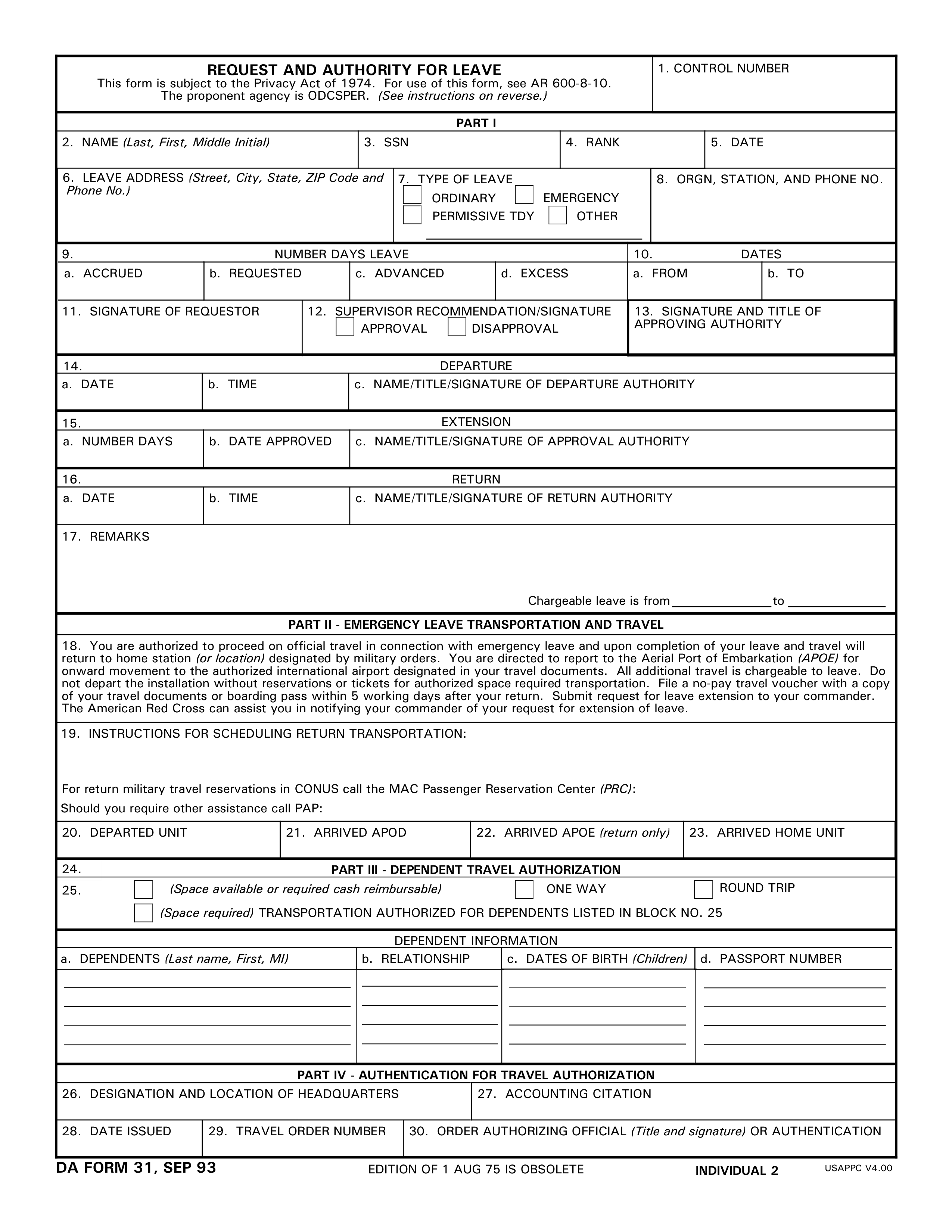 Request and Authority For Leave form template | Templates at ...