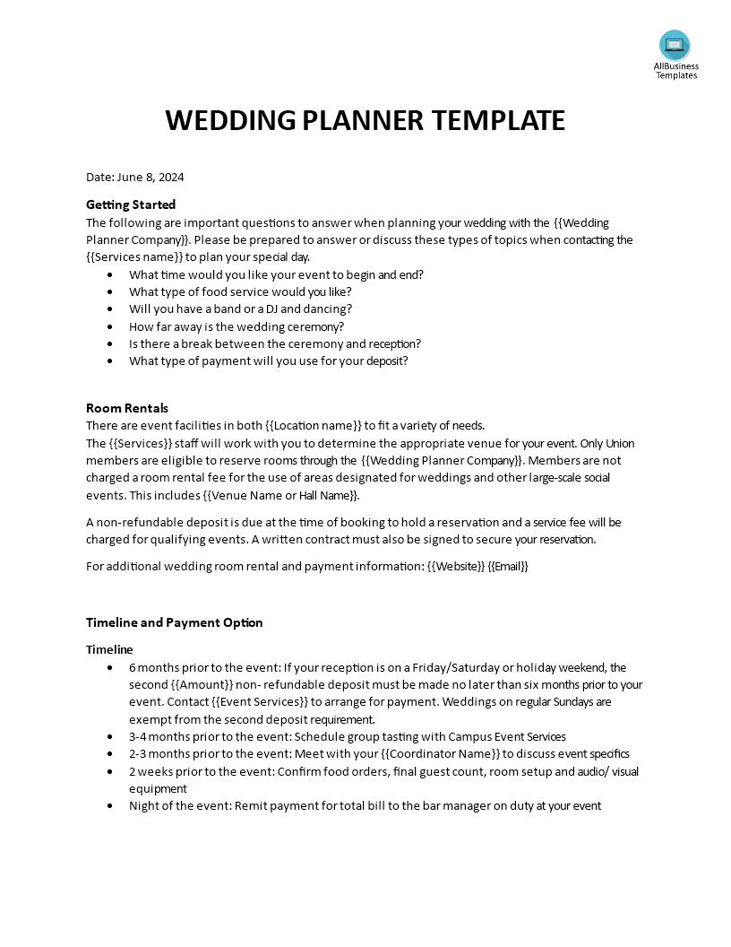 Wedding Planner Templates at allbusinesstemplates com