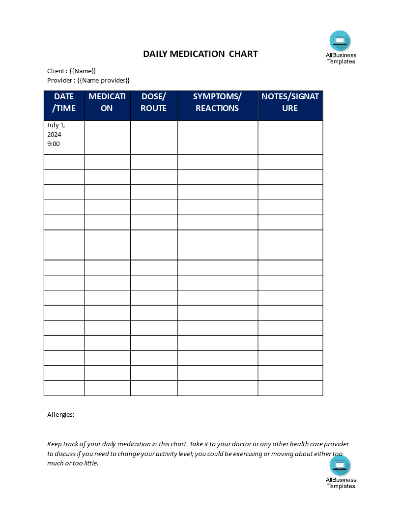 Medication Time Chart 模板