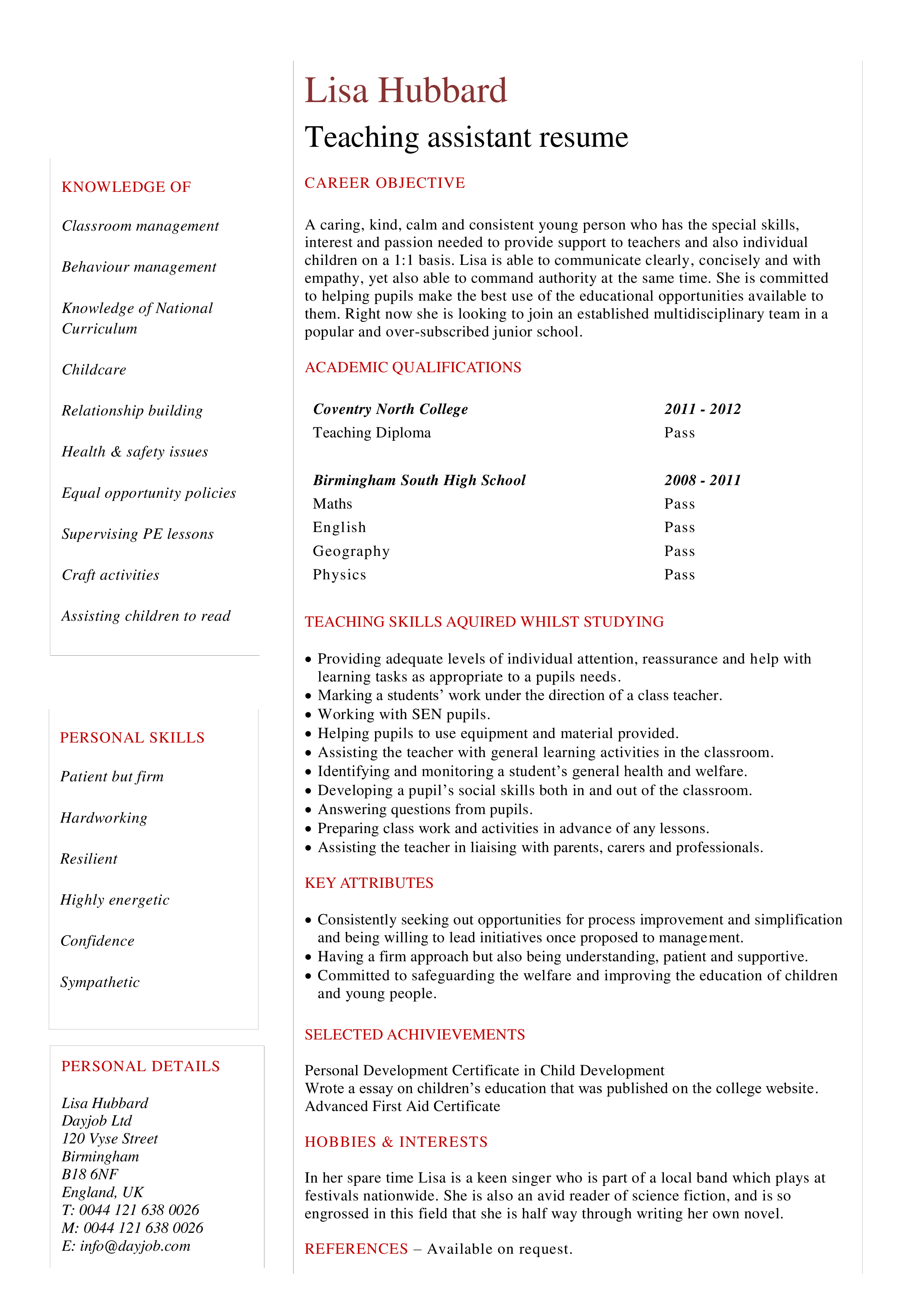 How To Make A Cv For Teaching Assistant