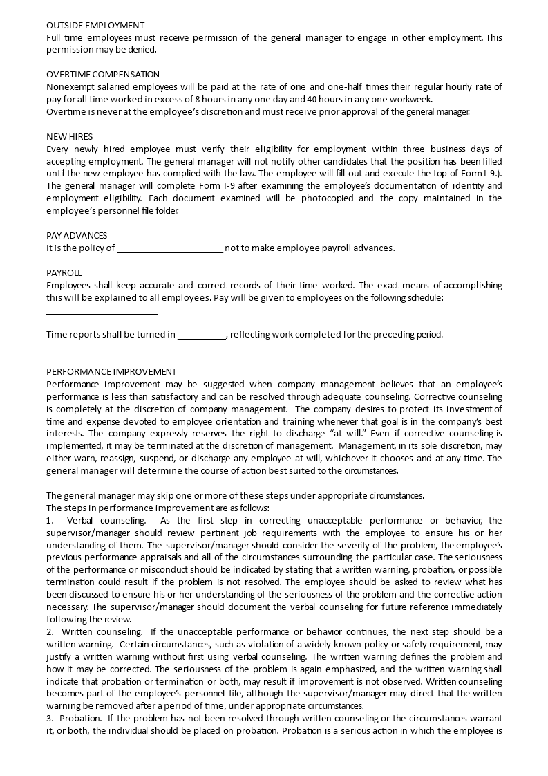 Employment Manual and Employee Signature | Templates at ...