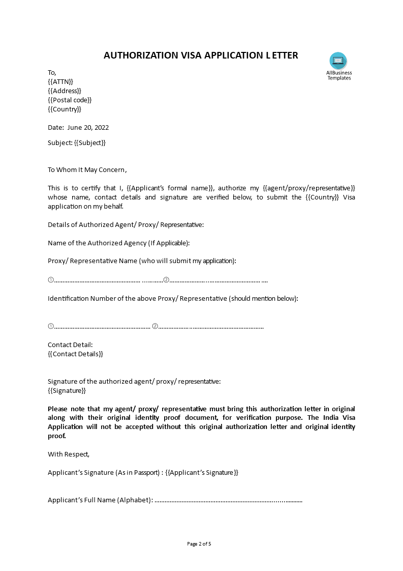 Visa Application Authorization Letter Templates At