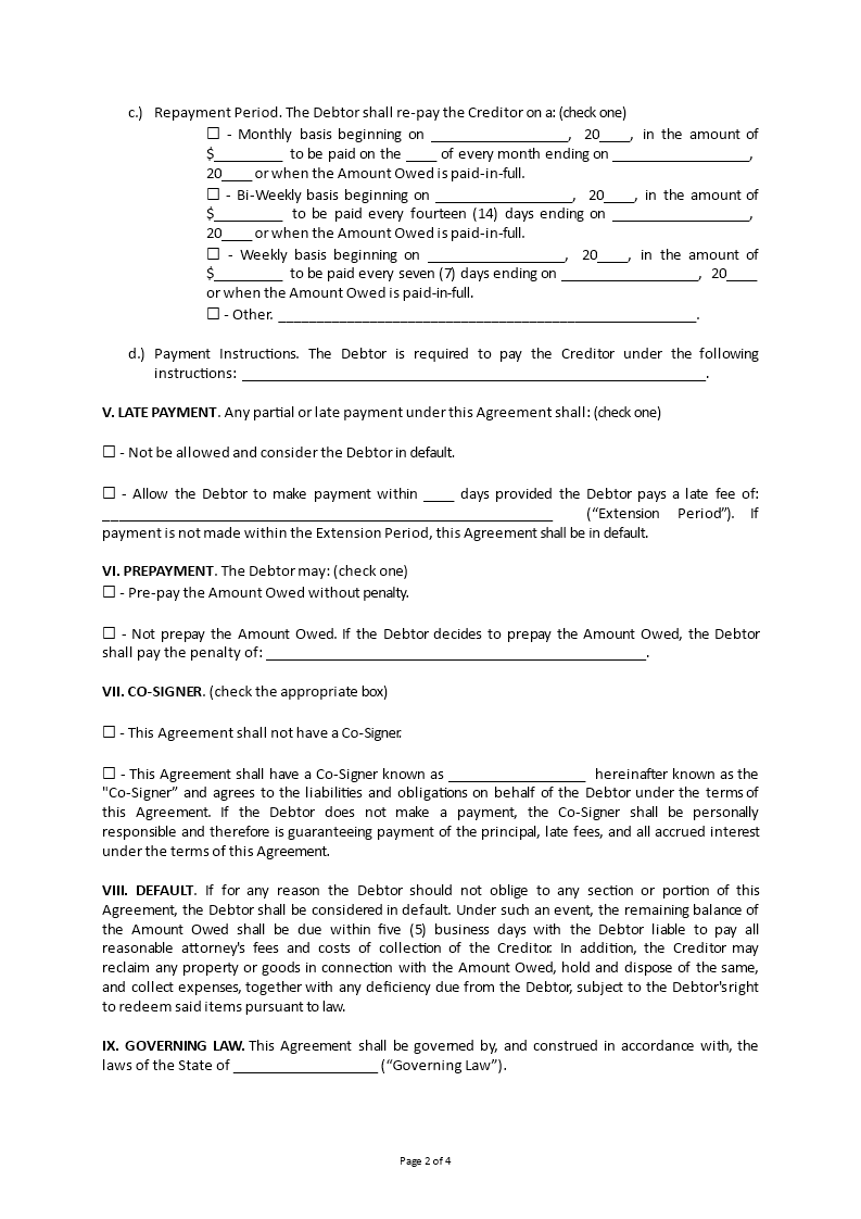 Prima Payment Plan Template