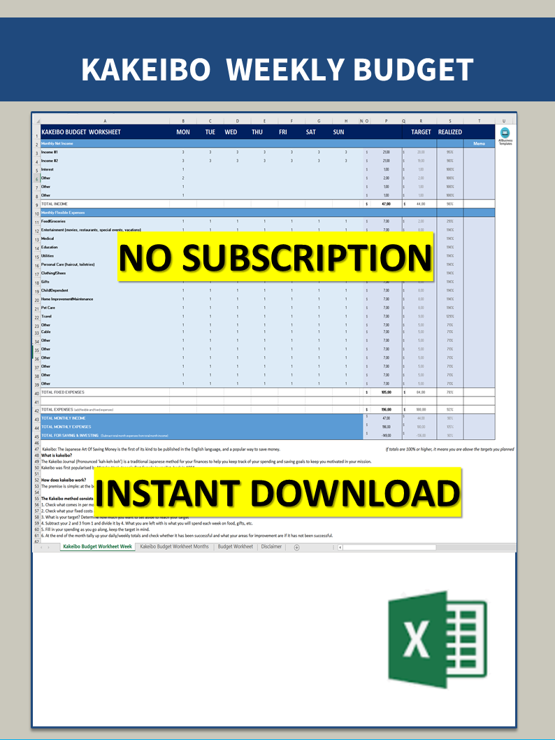 kakeibo budgeting worksheet weekly plantilla imagen principal