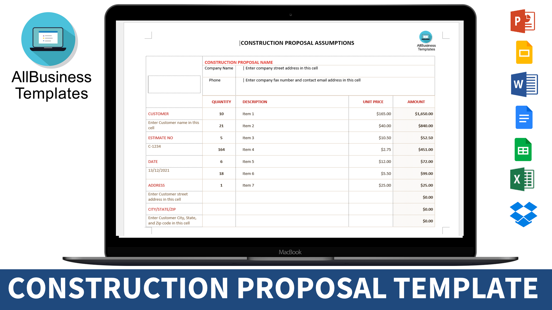 Construction Proposal Premium Schablone