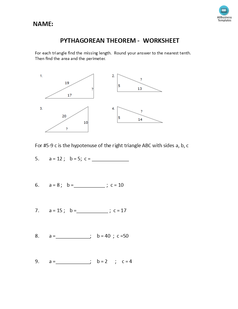 pythagorean theorem template Hauptschablonenbild