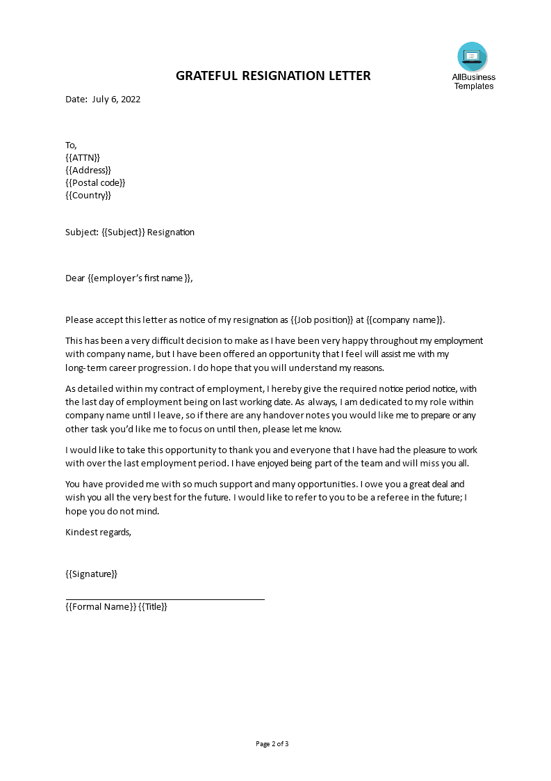 Télécharger Gratuit Employment Resignation Letter To Employer