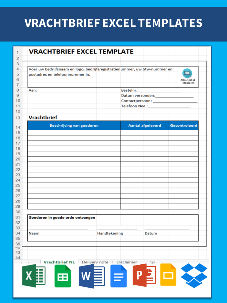 免费 Vrachtbrief Excel Template 样本文件在 allbusinesstemplates com