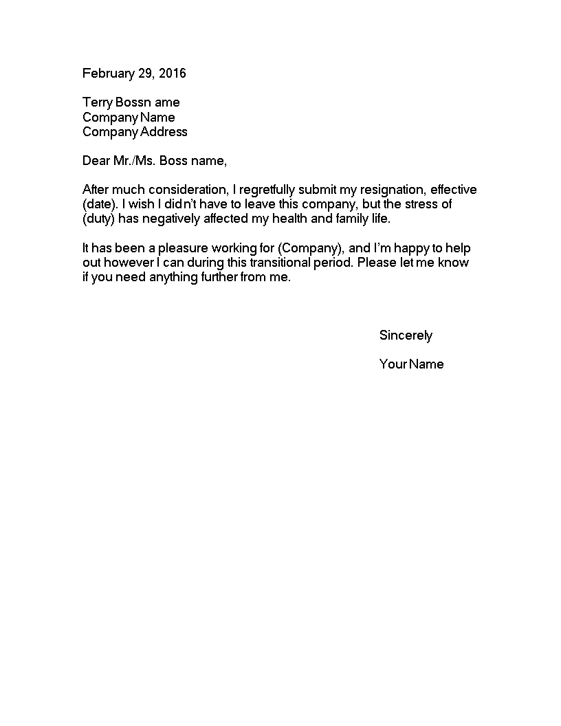 Favorite Tips About Resignation Letter Sample Due To Stress Part Time 