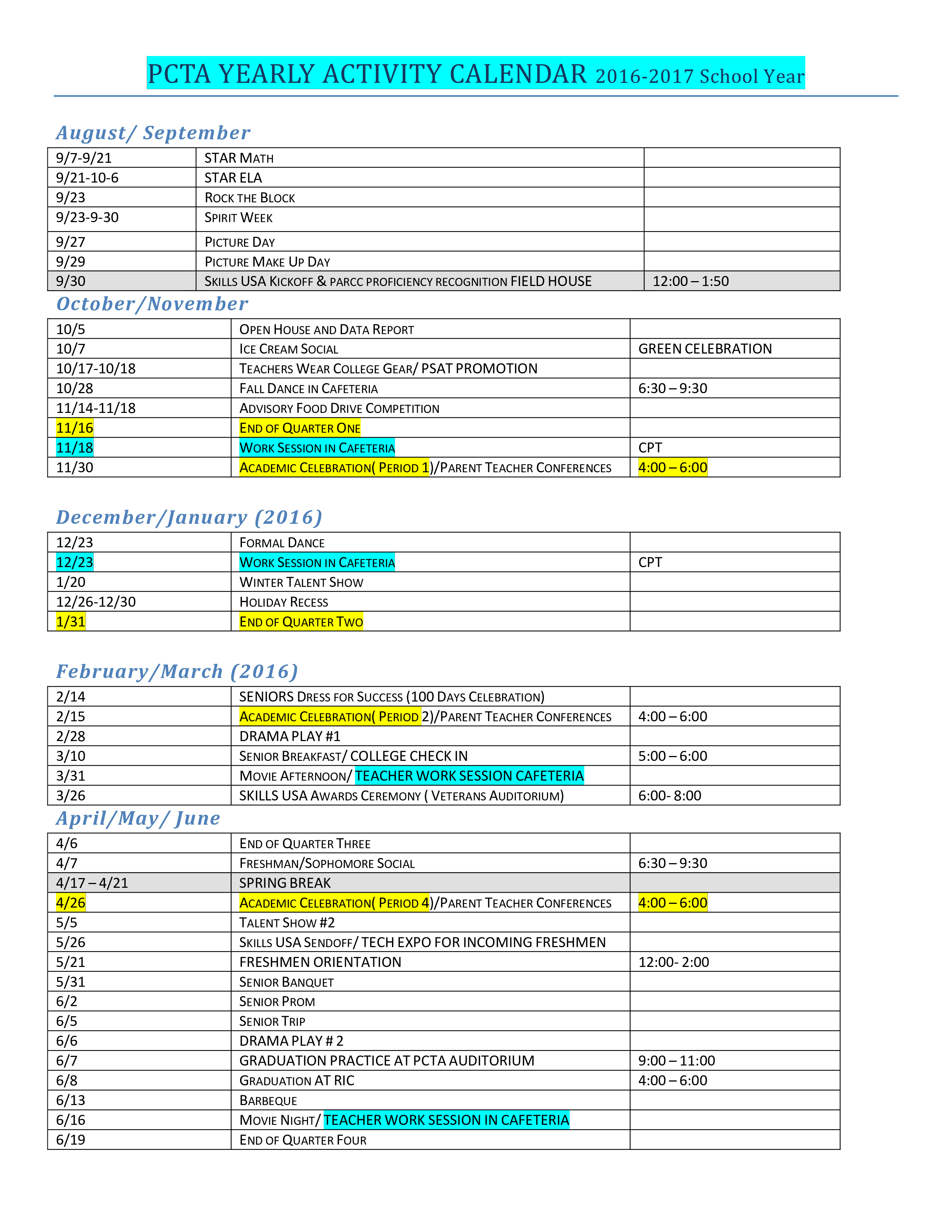 Yearly Activity Calendar Templates At Allbusinesstemplates