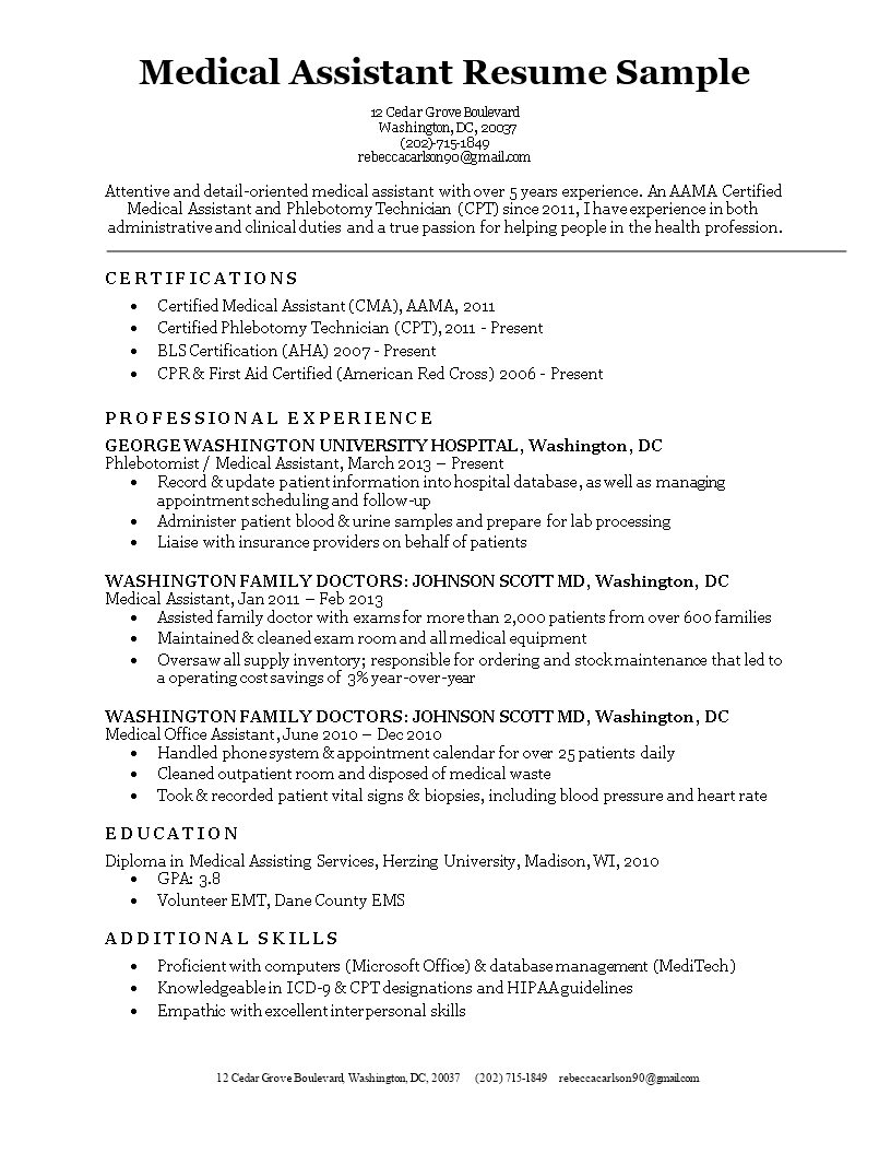 Medical Assistant Resume Sample Templates At Allbusinesstemplates