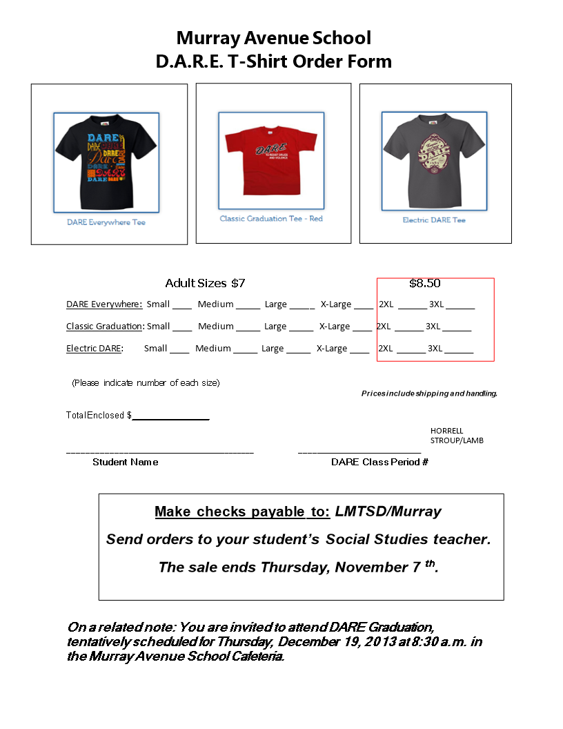 T-Shirt Order Form Template Printable