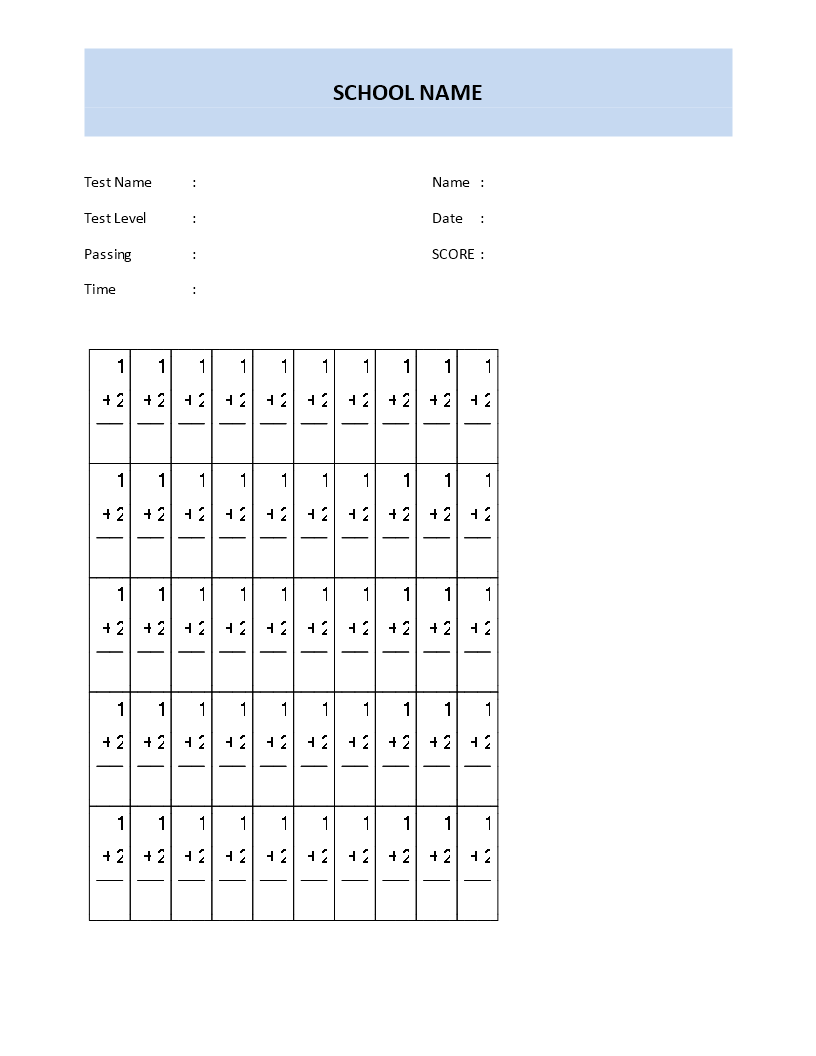 Math Test Template First Grade Templates At Allbusinesstemplates